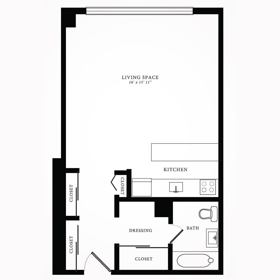 Rendering of the Tier 10 floor plan with a Studio bedroom and 1 bathroom[s] at 1350northlakeshore