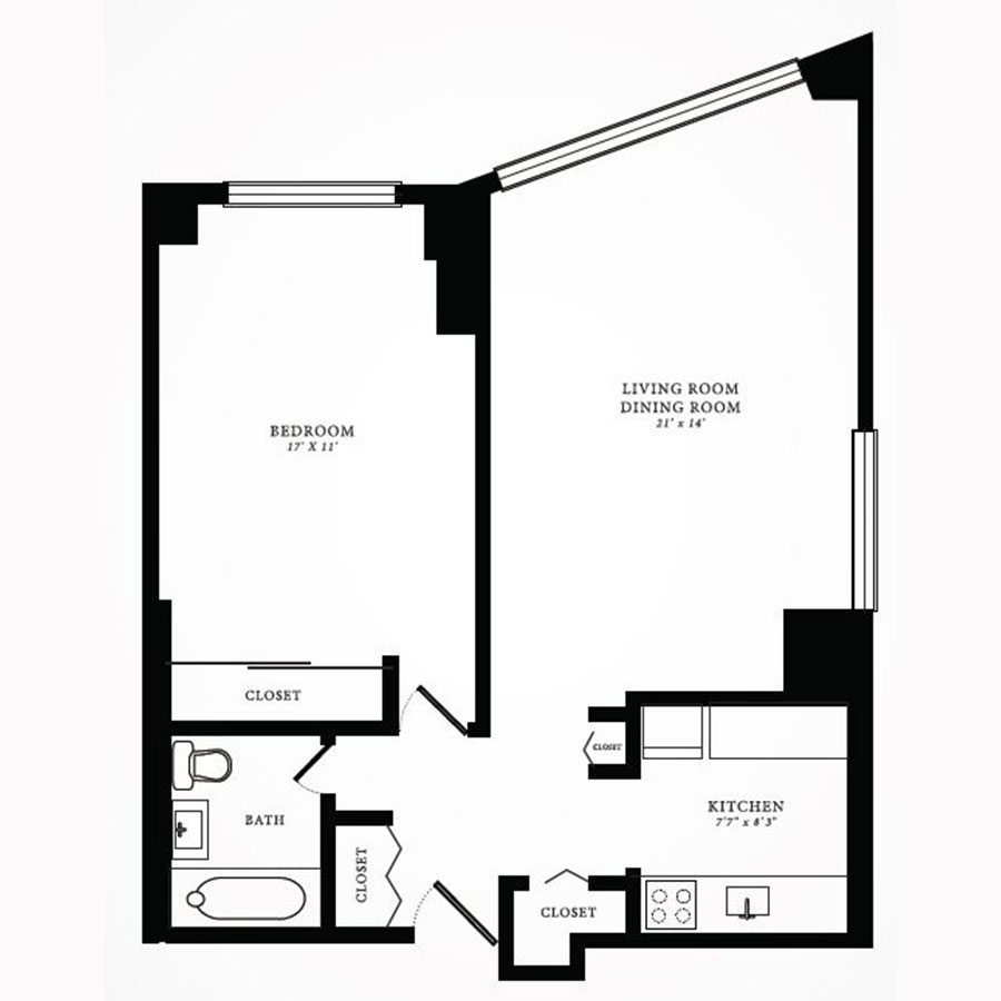 Rendering of the Tier 05 floor plan with 1 bedroom[s] and 1 bathroom[s] at 1350northlakeshore