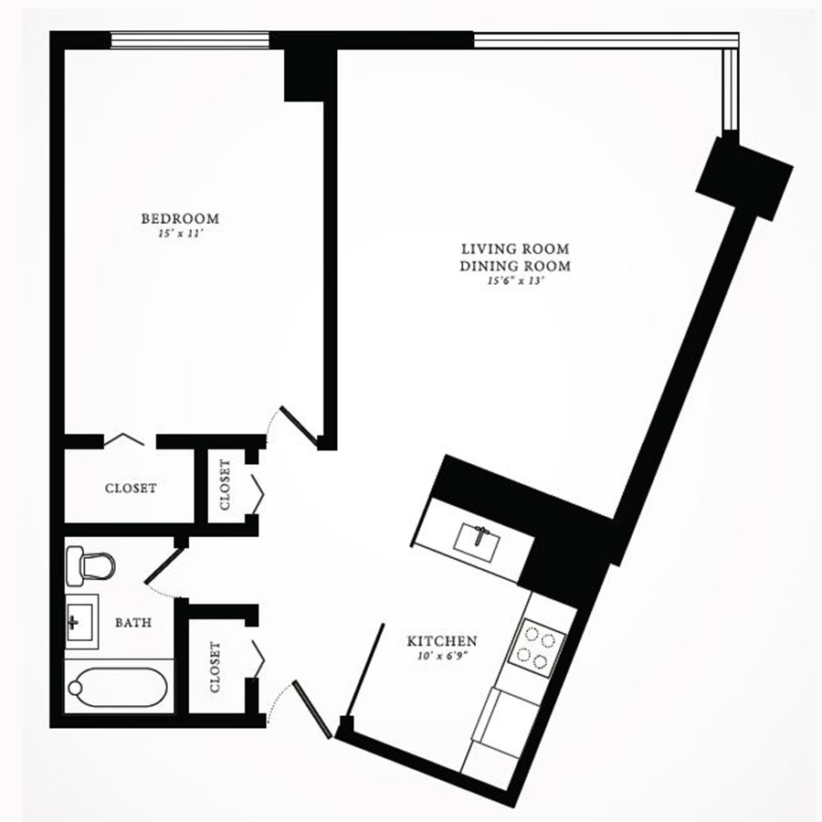 Rendering of the Tier 09 floor plan with 1 bedroom[s] and 1 bathroom[s] at 1350northlakeshore