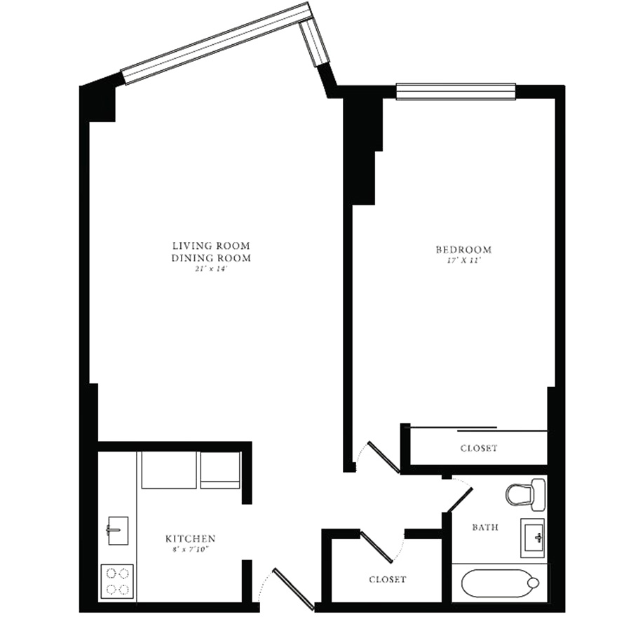 Rendering of the Tier 18 floor plan with 1 bedroom[s] and 1 bathroom[s] at 1350northlakeshore